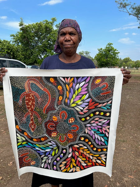 #101 Women hunting Bush Tucker - JACINTA NUMINA : Aboriginal Art 64 x 65cm