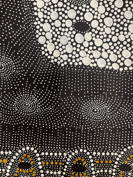 #33 Water Dreaming - Ngapa (Gold)- JANET LONG NAKAMARRA: Aboriginal Art: 88x94cm