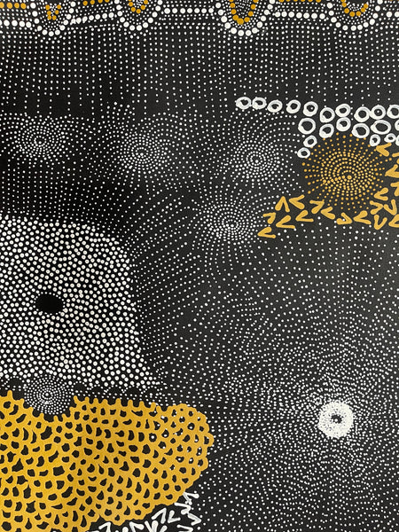 #33 Water Dreaming - Ngapa (Gold)- JANET LONG NAKAMARRA: Aboriginal Art: 88x94cm