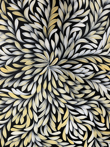 #390 Bush Medicine Leaves  (Creams) - LOUISE NUMINA : Aboriginal Art: 94cm x 82cm