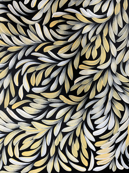 #390 Bush Medicine Leaves  (Creams) - LOUISE NUMINA : Aboriginal Art: 94cm x 82cm
