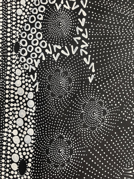 #294 Water Dreaming - Ngapa (Black/White)- JANET LONG NAKAMARRA: Aboriginal Art: 93x86cm
