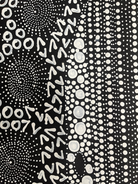 #294 Water Dreaming - Ngapa (Black/White)- JANET LONG NAKAMARRA: Aboriginal Art: 93x86cm