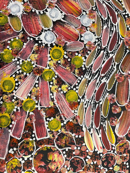 #178 Bush Yam Dreaming (Multi)- RACHAEL NAMBULA: Aboriginal Art 85 x 45cm