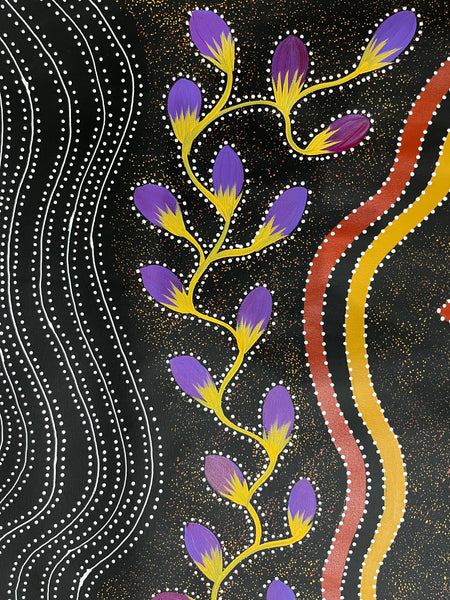 #179 Collecting Bush Food and Goanna - JACINTA NUMINA : Aboriginal Art: 86x145cm