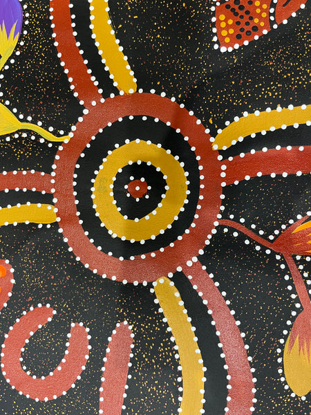 #179 Collecting Bush Food and Goanna - JACINTA NUMINA : Aboriginal Art: 86x145cm
