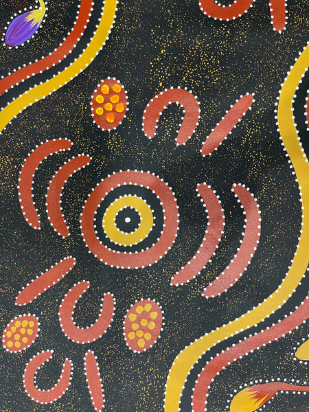 #179 Collecting Bush Food and Goanna - JACINTA NUMINA : Aboriginal Art: 86x145cm