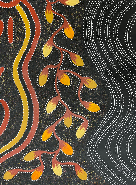#179 Collecting Bush Food and Goanna - JACINTA NUMINA : Aboriginal Art: 86x145cm