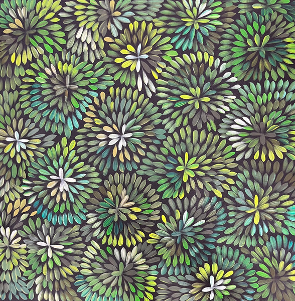 #66 Bush Medicine Leaves  (Greens) - LOUISE NUMINA : Aboriginal Art: 95cm x 97cm