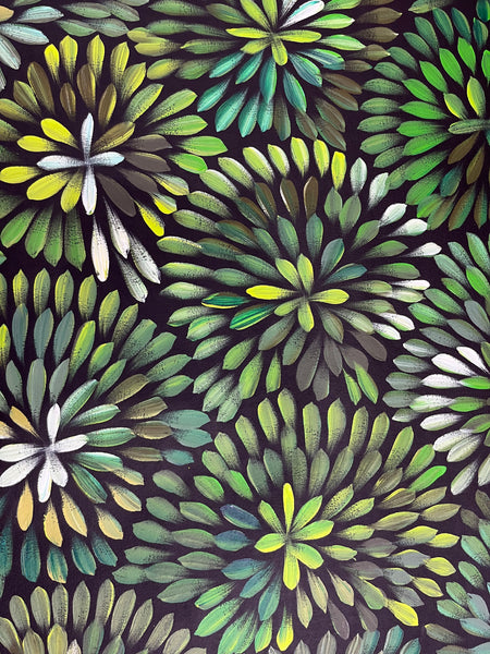 #66 Bush Medicine Leaves  (Greens) - LOUISE NUMINA : Aboriginal Art: 95cm x 97cm