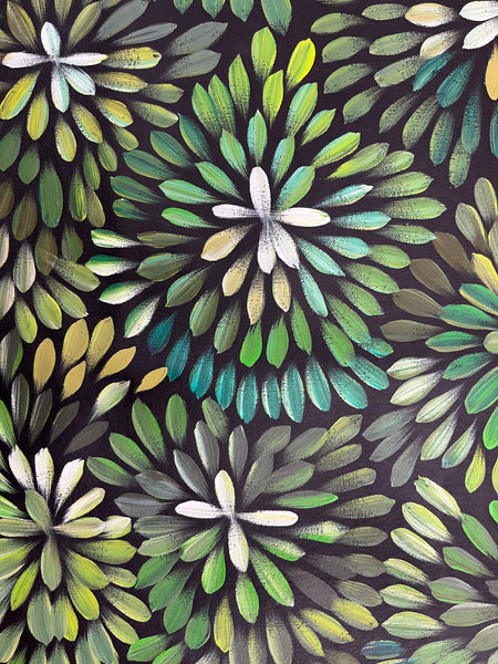 #66 Bush Medicine Leaves  (Greens) - LOUISE NUMINA : Aboriginal Art: 95cm x 97cm