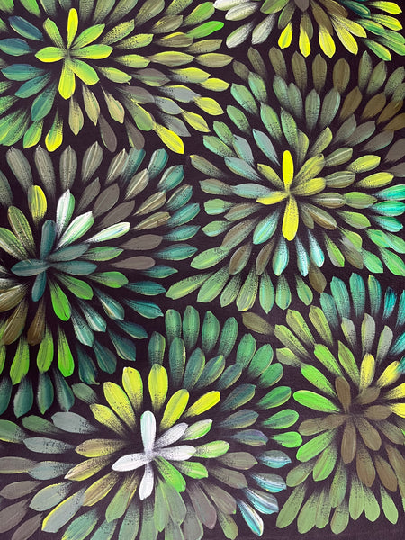 #66 Bush Medicine Leaves  (Greens) - LOUISE NUMINA : Aboriginal Art: 95cm x 97cm