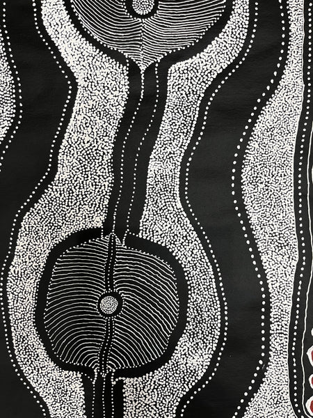 #118 My Country Dreaming (Black/White/Red) ANNA PETYARRE: Aboriginal Art: 95cm x 145cm