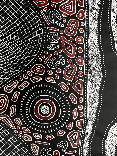 #118 My Country Dreaming (Black/White/Red) ANNA PETYARRE: Aboriginal Art: 95cm x 145cm