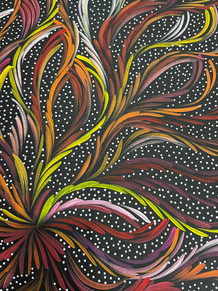 #289 Bush Medicine Leaves & Seeds (Sunset) - SELINA NUMINA : Aboriginal Art: 68cm x 90cm