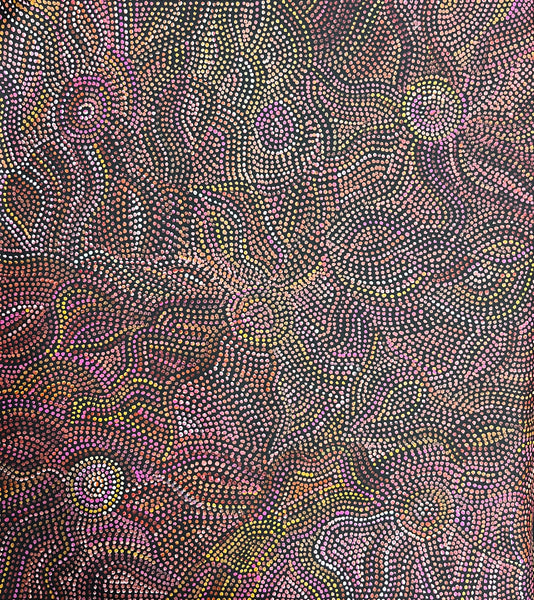 #143 - Yam Seed Dreaming (Sunset) - Artist: JOY PURVIS PITJARA - 90cm x 97cm