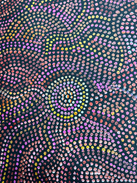 #143 - Yam Seed Dreaming (Sunset) - Artist: JOY PURVIS PITJARA - 90cm x 97cm