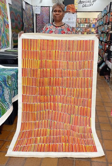 #252 Seeded Bush Yams (Sunset) - CAROLINE NUMINA :  Aboriginal Art: 91cm x 150cm