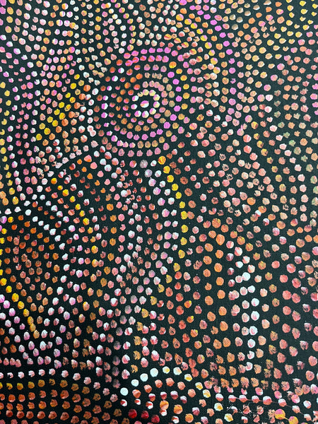 #143 - Yam Seed Dreaming (Sunset) - Artist: JOY PURVIS PITJARA - 90cm x 97cm