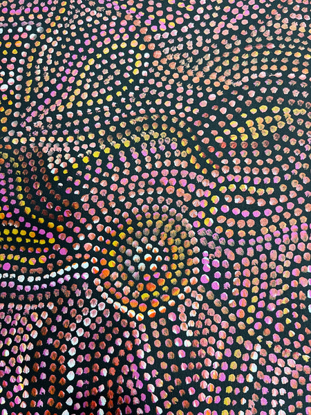 #143 - Yam Seed Dreaming (Sunset) - Artist: JOY PURVIS PITJARA - 90cm x 97cm