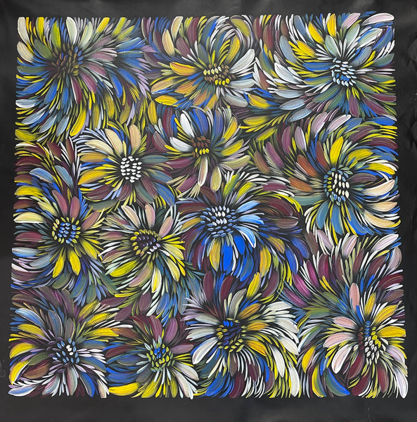 #302 Bush Medicine Flowers - SELINA NUMINA : Aboriginal Art: 95 x 93cm