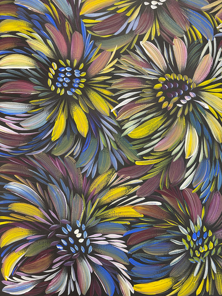 #302 Bush Medicine Flowers - SELINA NUMINA : Aboriginal Art: 95 x 93cm