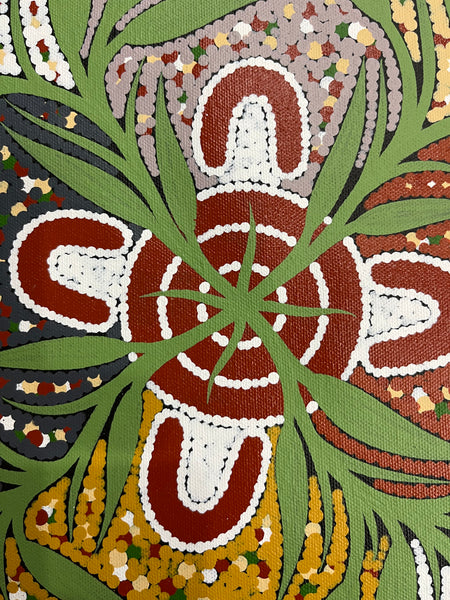 #304 Women collecting Bush Tomatoes - JONATHAN HOCKLEY - Aboriginal Art: 36cm x 50cm