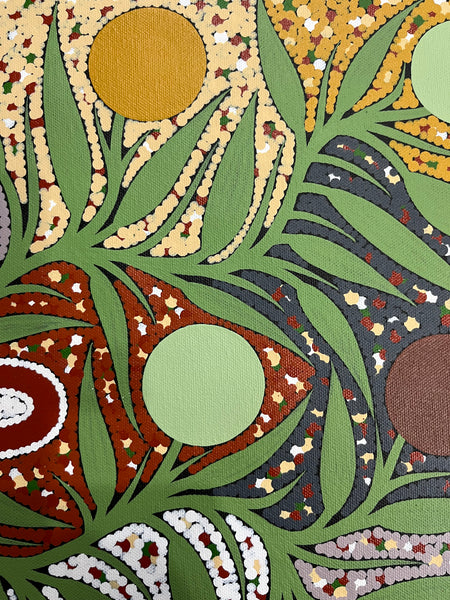 #304 Women collecting Bush Tomatoes - JONATHAN HOCKLEY - Aboriginal Art: 36cm x 50cm