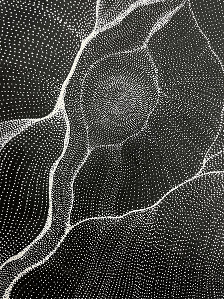 #81 My Country Dreaming (Black/White) ANNA PETYARRE: Aboriginal Art: 92cm x 143cm