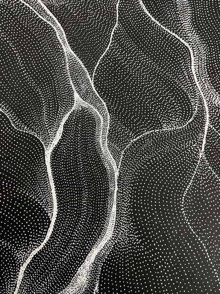 #81 My Country Dreaming (Black/White) ANNA PETYARRE: Aboriginal Art: 92cm x 143cm