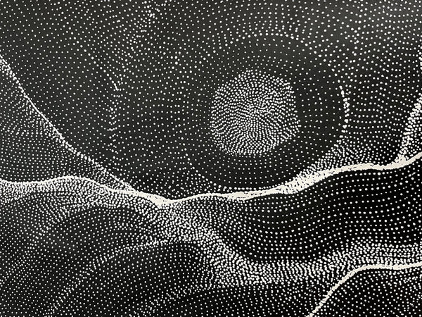 #81 My Country Dreaming (Black/White) ANNA PETYARRE: Aboriginal Art: 92cm x 143cm