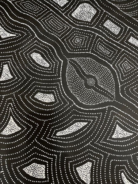 #172 My Country (Black/White) ARTIST: DELVINE PETYARRE 92cm x 152cm