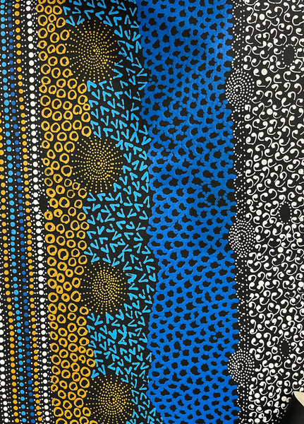 #11 Water Dreaming Ngapa (Blue/Earth) JANET LONG NAKAMARRA: Aboriginal Art: 70cm x 200cm