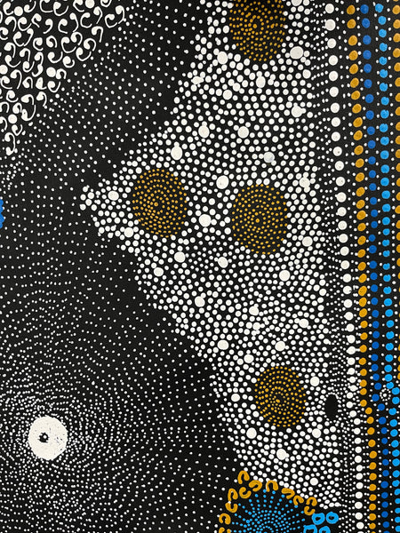 #11 Water Dreaming Ngapa (Blue/Earth) JANET LONG NAKAMARRA: Aboriginal Art: 70cm x 200cm