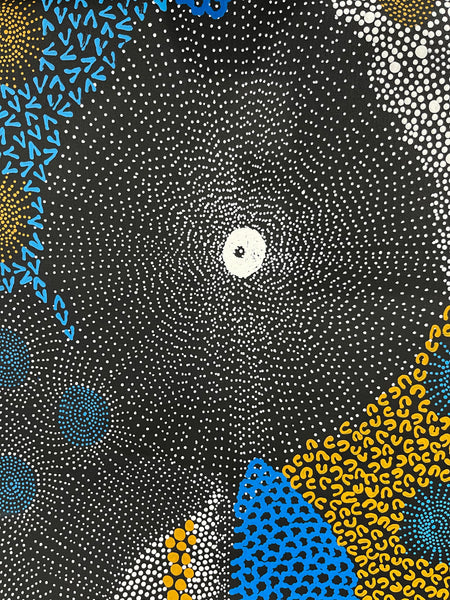 #11 Water Dreaming Ngapa (Blue/Earth) JANET LONG NAKAMARRA: Aboriginal Art: 70cm x 200cm