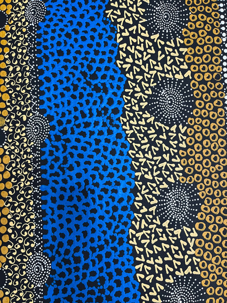 #204 Water Dreaming Ngapa (Blue/Earth) JANET LONG NAKAMARRA: Aboriginal Art: 70cm x 166cm