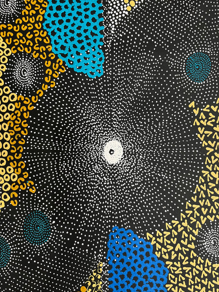 #204 Water Dreaming Ngapa (Blue/Earth) JANET LONG NAKAMARRA: Aboriginal Art: 70cm x 166cm