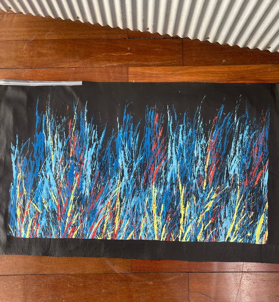SPECIAL PRICE #195 Bush Fire Dreaming (Blue) - REGGIE SULTAN : Desert Art : 41x72cm