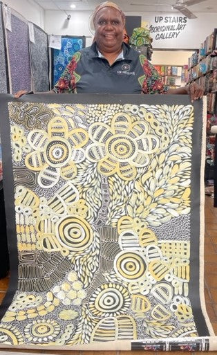 #379 My Dreamtime Stories (Yellow)- LOUISE NUMINA : Aboriginal Art: 143x95cm
