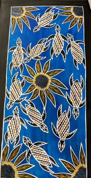 #136 Turtle Dreaming (Blue) - CHRISTINE BURARRWANGA ARTIST: 90cm x 43cm