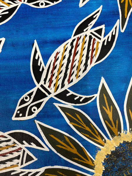 #136 Turtle Dreaming (Blue) - CHRISTINE BURARRWANGA ARTIST: 90cm x 43cm