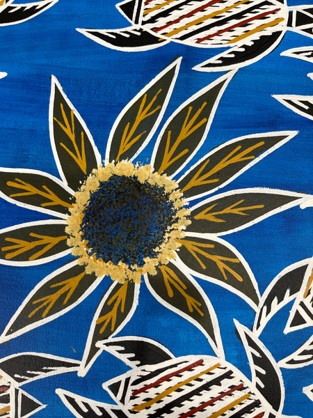 #136 Turtle Dreaming (Blue) - CHRISTINE BURARRWANGA ARTIST: 90cm x 43cm