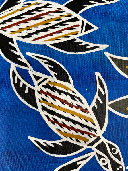 #136 Turtle Dreaming (Blue) - CHRISTINE BURARRWANGA ARTIST: 90cm x 43cm
