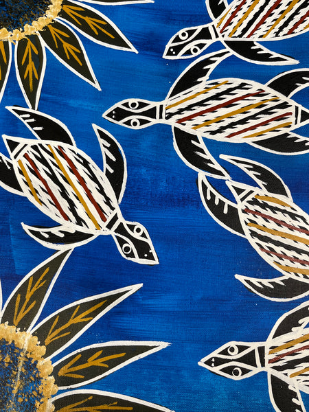 #136 Turtle Dreaming (Blue) - CHRISTINE BURARRWANGA ARTIST: 90cm x 43cm