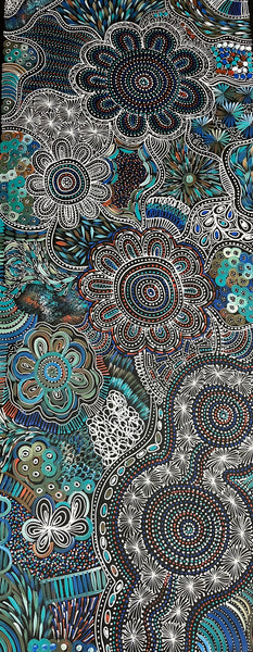 #349 My Country -Women Collecting (Kookaburra) SELINA NUMINA : Aboriginal Art: 80cm x 200cm