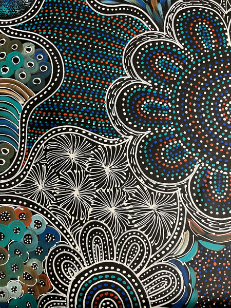 #349 My Country -Women Collecting (Kookaburra) SELINA NUMINA : Aboriginal Art: 80cm x 200cm