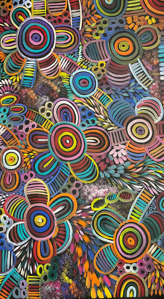 #272 My Country -Women Collecting (Multi) SELINA NUMINA : Aboriginal Art: 83cm x 140cm