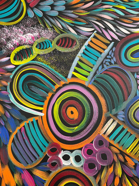 #272 My Country -Women Collecting (Multi) SELINA NUMINA : Aboriginal Art: 83cm x 140cm