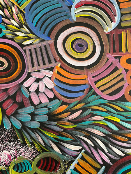 #272 My Country -Women Collecting (Multi) SELINA NUMINA : Aboriginal Art: 83cm x 140cm