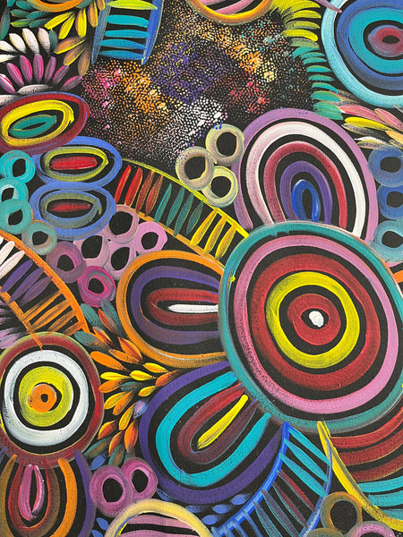 #272 My Country -Women Collecting (Multi) SELINA NUMINA : Aboriginal Art: 83cm x 140cm